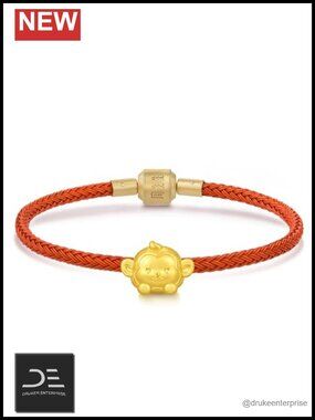 999 Gold Chinese Zodiac Monkey Charm Bracelet 17cm Lobster Claw Link Unisex